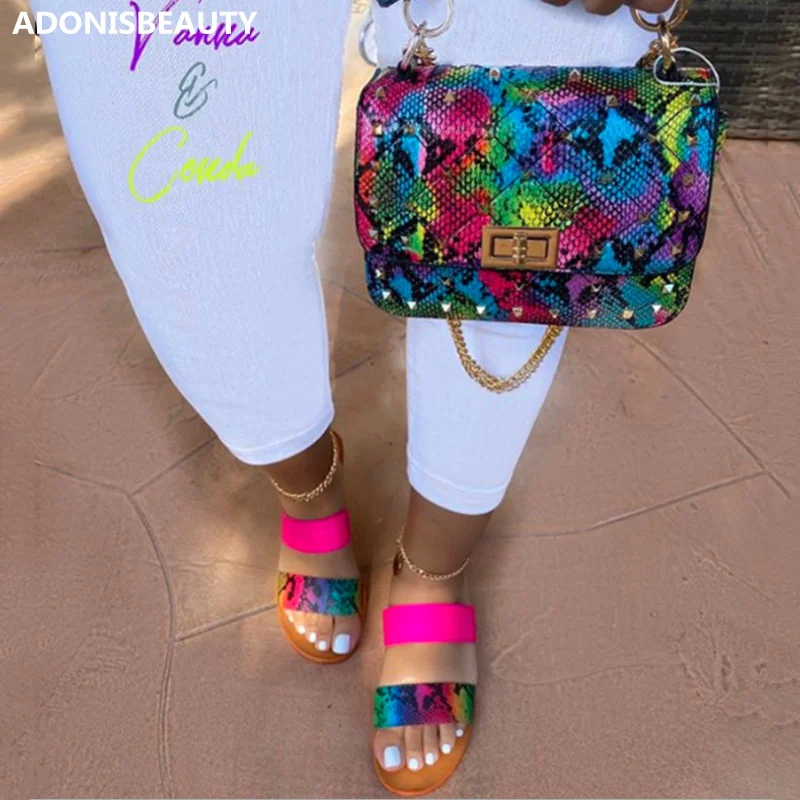 New Shoes Purse Set Women Slippers Walking Flat Shoes Snake Skin Print Bags Comfortable Lady Fashion Colorful Casual Summer Sets, Colorful #1, #2, #3, #4
New Shoes Purse Set Women Slippers Walking Flat Shoes Snake Skin Print Bags Comfortable Lady Fashion Colorful Casual Summer Sets, Colorful #1, #2, #3, #4