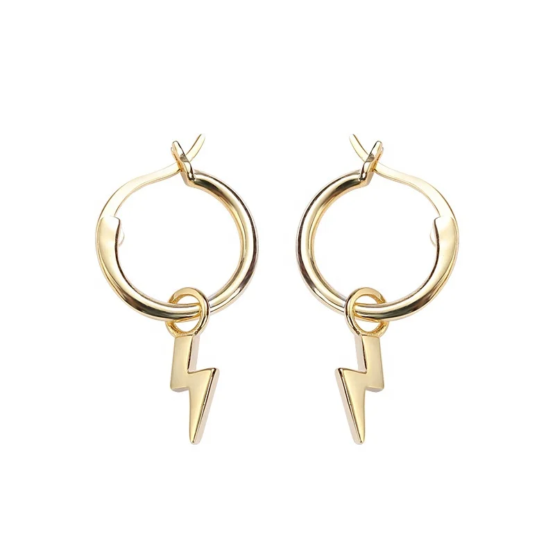 

Fashion Gold Plated 925 Sterling Silver Hoop Earrings Minimalist Tiny Dainty Lightning Earrings For Women