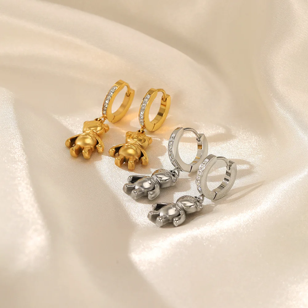 18K Gold Plated Bear Pendant Stainless Steel Dainty Chain Classic Small Zircon Hoop Earrings For Women Jewelry
18K Gold Plated Bear Pendant Stainless Steel Dainty Chain Classic Small Zircon Hoop Earrings For Women Jewelry