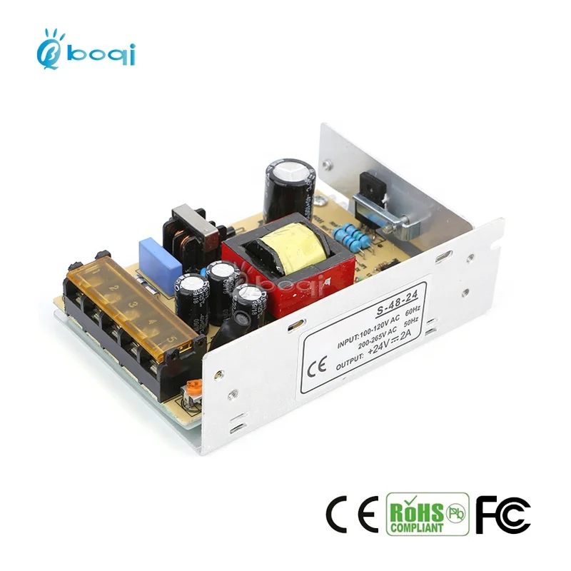 boqi CE FCC 24v ac to dc led driver 2a 48w switch mode power supply for CCTV Camera LED Strip