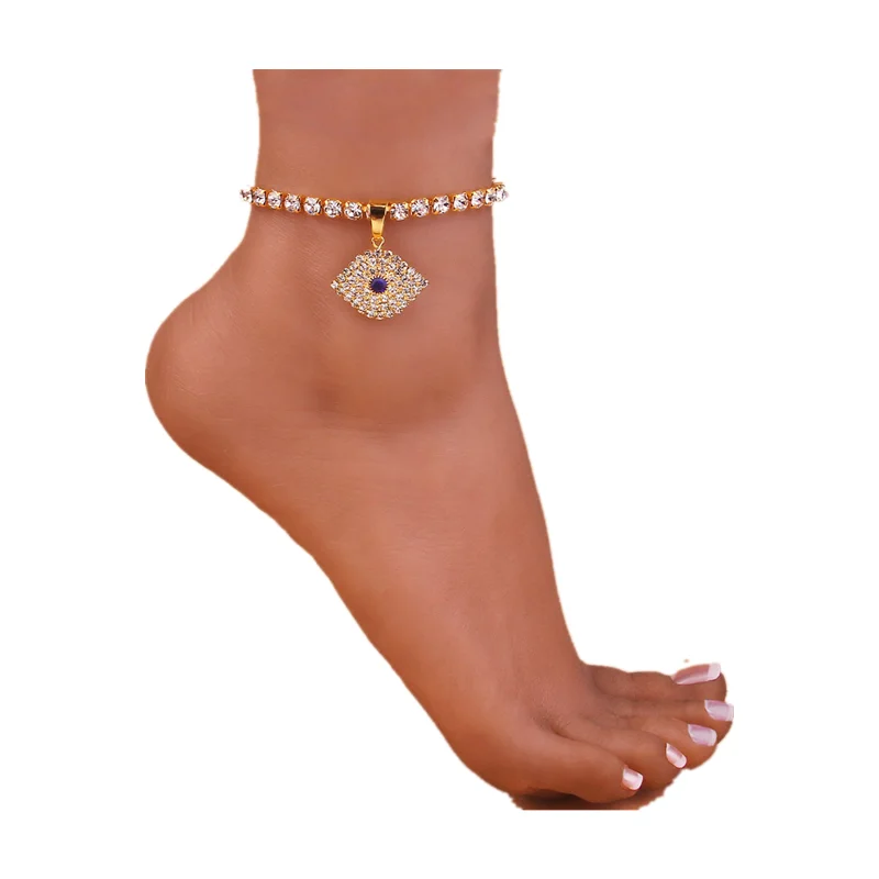 

New fashion anklets jewelry beach party shiny rhinestone evil eye anklet