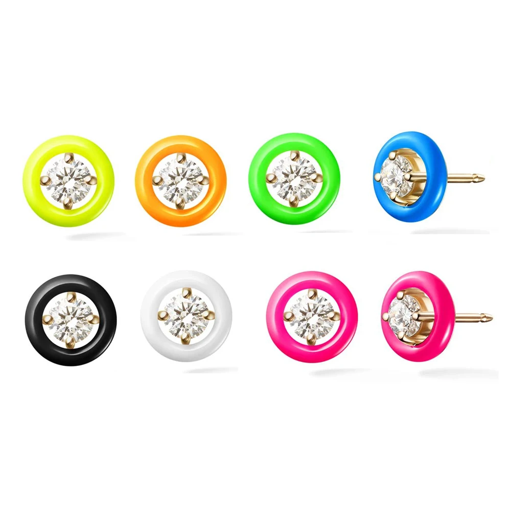 Gold plated neon enamel stud geometric round shaped single clear cz rainbow colorful earring for women girl, Picture
Gold plated neon enamel stud geometric round shaped single clear cz rainbow colorful earring for women girl, Picture
