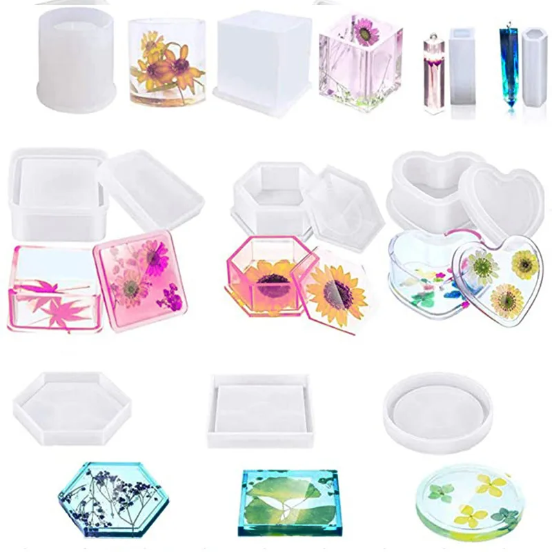 18pcs Silicone Resin Mold Set Heart Hexagonal Square Round Cylindrical Rectangular Shape Box casting Mold
18pcs Silicone Resin Mold Set Heart Hexagonal Square Round Cylindrical Rectangular Shape Box casting Mold