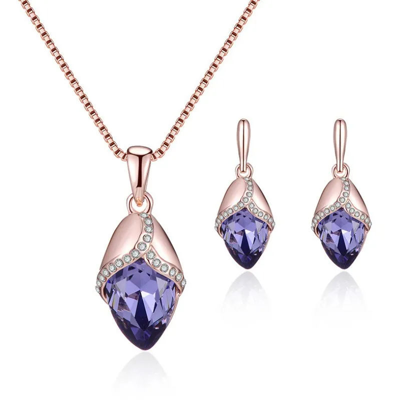Exquisite Rose Gold Plated Crystal Rhinestone Necklace Earrings Set Purple Crystal Diamond Pendant Earring Necklace Set
Exquisite Rose Gold Plated Crystal Rhinestone Necklace Earrings Set Purple Crystal Diamond Pendant Earring Necklace Set