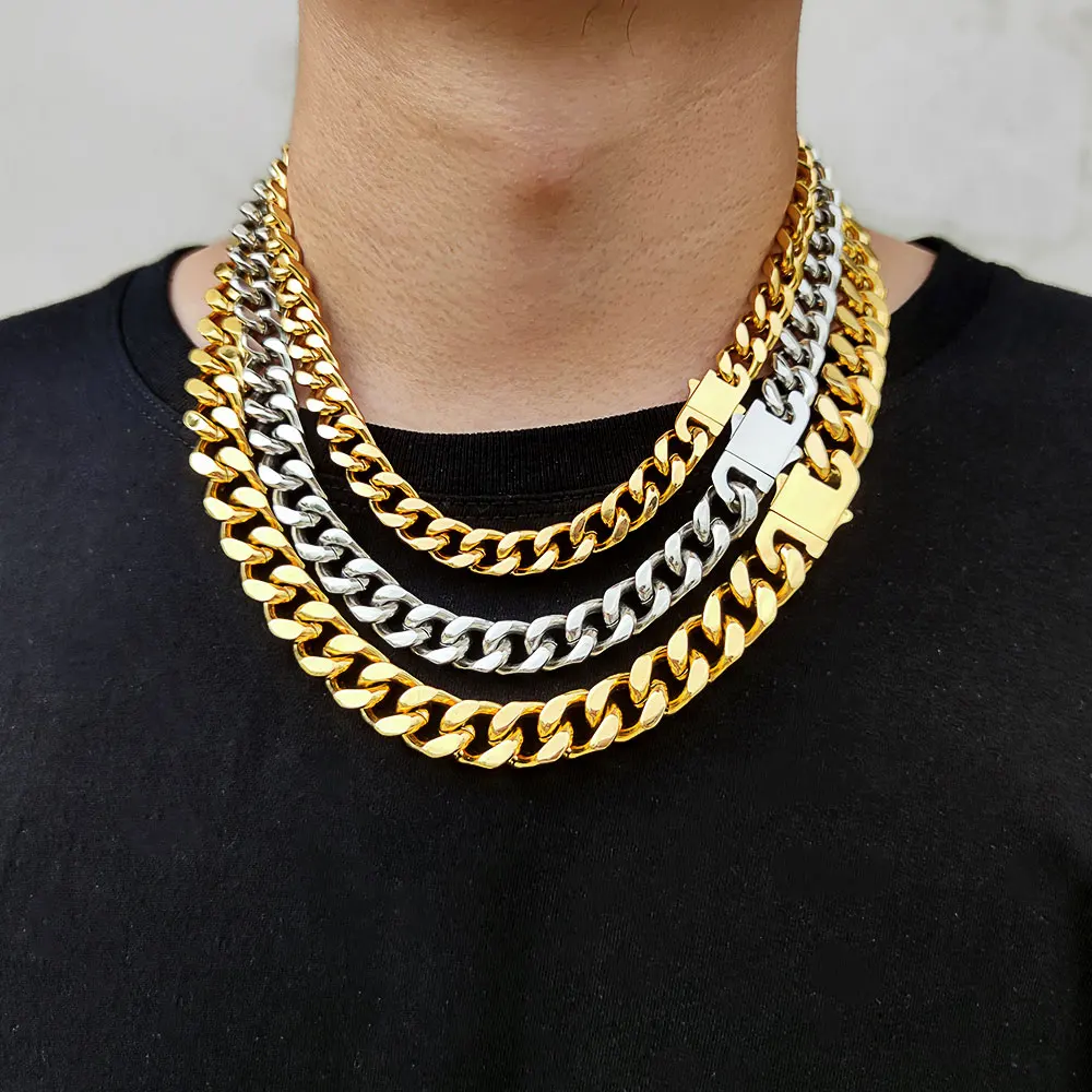 HipHop Gold Necklace Jewelry Stainless Steel Men Cuban Link Chain 18K Gold Plated Jewelry, Silver/gold
HipHop Gold Necklace Jewelry Stainless Steel Men Cuban Link Chain 18K Gold Plated Jewelry, Silver/gold