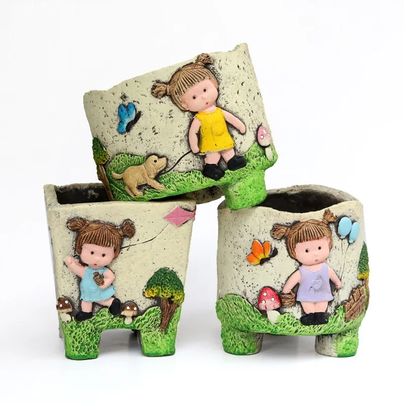 Mini succulent flowerpot cement hand painted succulent flowerpot with little girl design for garden, Customized
Mini succulent flowerpot cement hand painted succulent flowerpot with little girl design for garden, Customized