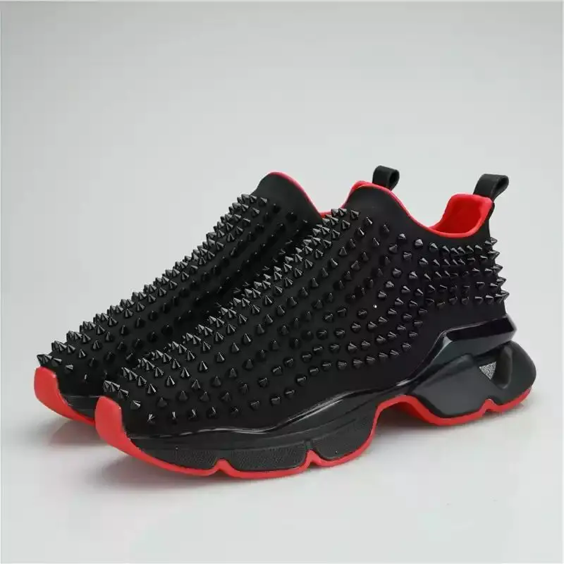 

2021 fashion brand black spike casual breathable soft sports shoes for women thick-soled non-slip running red bottom sneakers, Color matching