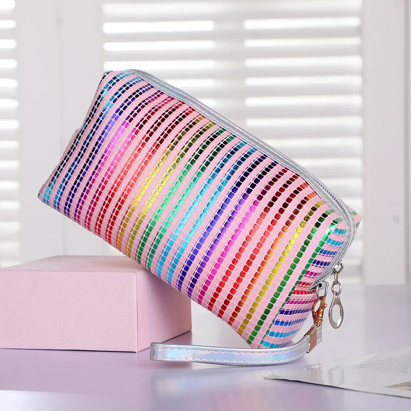 Travel Portable Ladies Laser Colorful Stripe Cosmetic Pouch Leather Square Make Up Bag With Handle, Picture
Travel Portable Ladies Laser Colorful Stripe Cosmetic Pouch Leather Square Make Up Bag With Handle, Picture