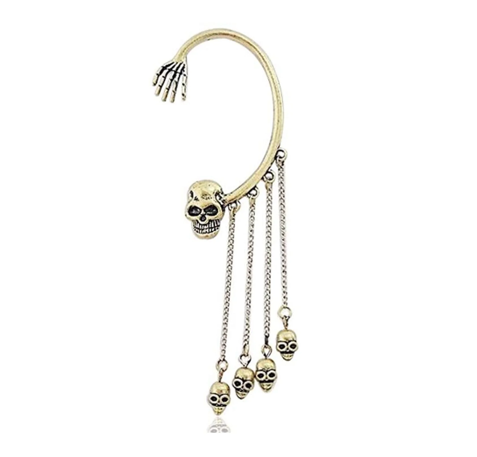 Punk Long Tassel Chain Ear Cuffs with Skeleton Gothic Dangling Wrap Clip Ghost Skull Hand Earring for Women Men, Picture shows
Punk Long Tassel Chain Ear Cuffs with Skeleton Gothic Dangling Wrap Clip Ghost Skull Hand Earring for Women Men, Picture shows