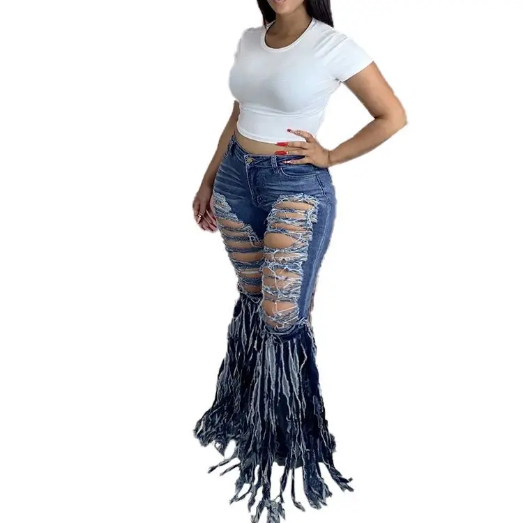 Best Quality Spring Clothing High Waisted Denim Ripped Jeans Women With Tassel
Best Quality Spring Clothing High Waisted Denim Ripped Jeans Women With Tassel