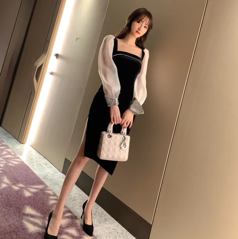 Hot Sale Women's Evening Gown Dress Long Sleeve Sequins Lace Vintage Fashion Black Mermaid Bodycon Dresses
Hot Sale Women's Evening Gown Dress Long Sleeve Sequins Lace Vintage Fashion Black Mermaid Bodycon Dresses