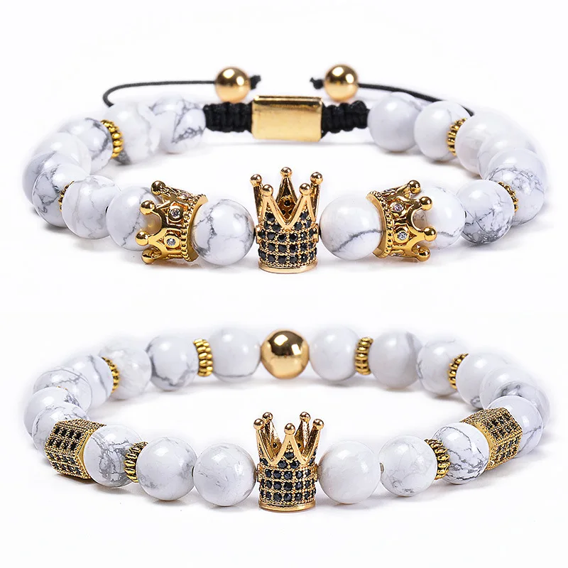 2020 Fashion Jewelry 2Pcs/Set Elastic 8mm White Turquoise Bead Zircon Crown Charm Bracelet Adjustable CZ Crown Macrame Bracelet
2020 Fashion Jewelry 2Pcs/Set Elastic 8mm White Turquoise Bead Zircon Crown Charm Bracelet Adjustable CZ Crown Macrame Bracelet