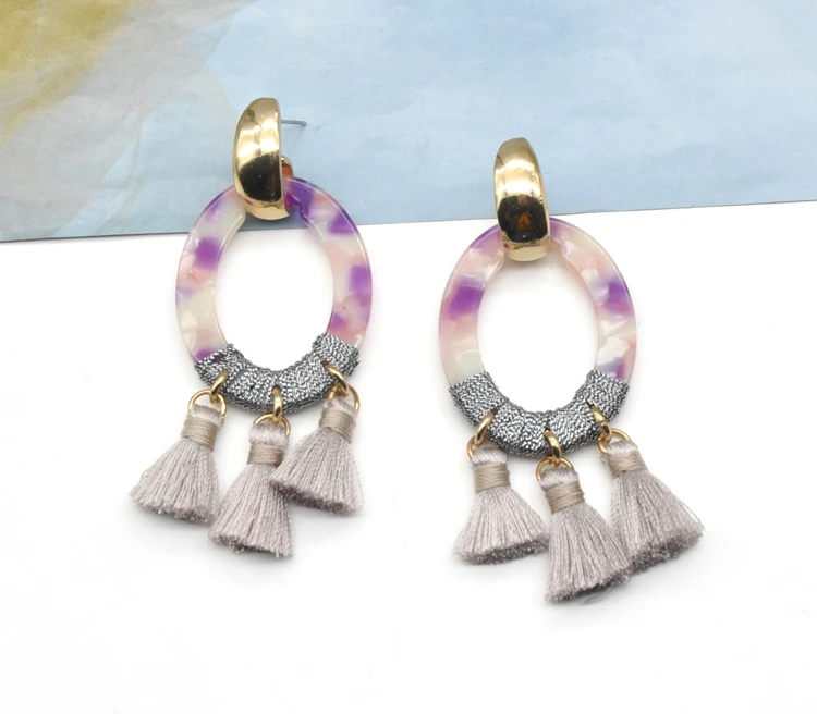 2021 trendy fancy handmade unique purple acetate dangle tassel earrings