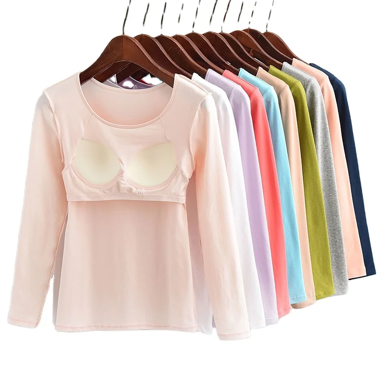 Women Cotton Spring Autumn Tops Casual Long Sleeve Tshirt With Bra, Color card for you to choose
Women Cotton Spring Autumn Tops Casual Long Sleeve Tshirt With Bra, Color card for you to choose