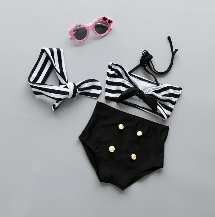 Maillot De Bain Design Ray Noir Et Blanc Pour Enfants Bikini Mignon