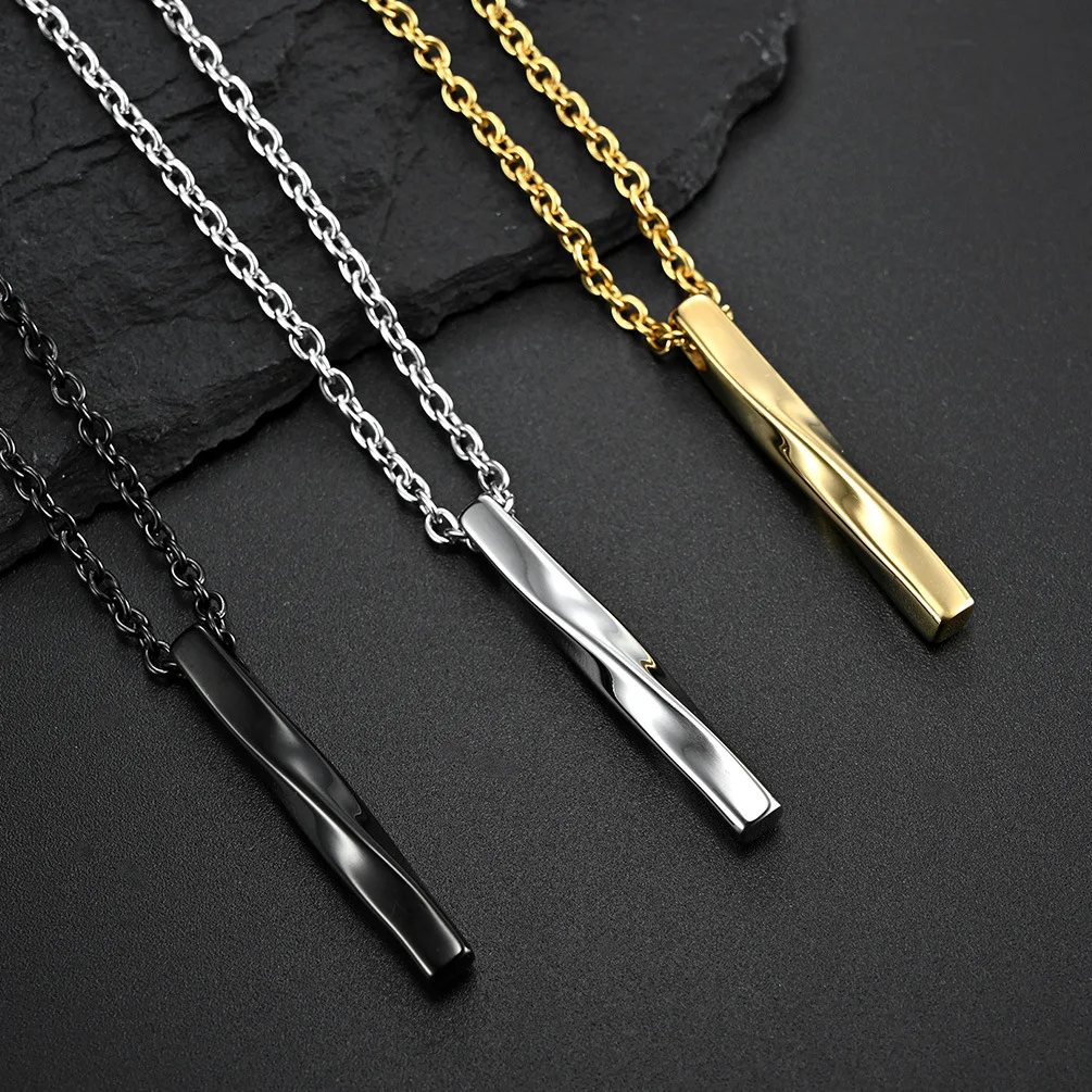 Personalized Custom Fashion Stainless Steel Engraved Logo Spiral Twisty 3D Gold Bar Pendant Necklace
Personalized Custom Fashion Stainless Steel Engraved Logo Spiral Twisty 3D Gold Bar Pendant Necklace