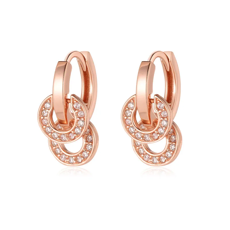 Hot Sale Fashion Jewellery Rose Gold Double Circle Cubic Zirconia Huggie Hoop Earrings For Women, Picture shows
Hot Sale Fashion Jewellery Rose Gold Double Circle Cubic Zirconia Huggie Hoop Earrings For Women, Picture shows