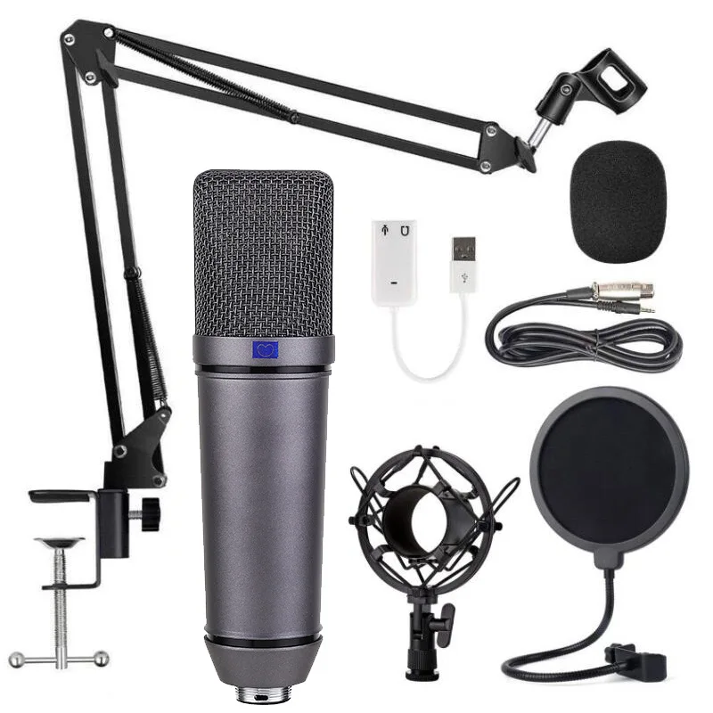 Factory Wholesale U87 Recording Studio Live Record Mic Kit with Microphone Shock Mount Stand
Factory Wholesale U87 Recording Studio Live Record Mic Kit with Microphone Shock Mount Stand