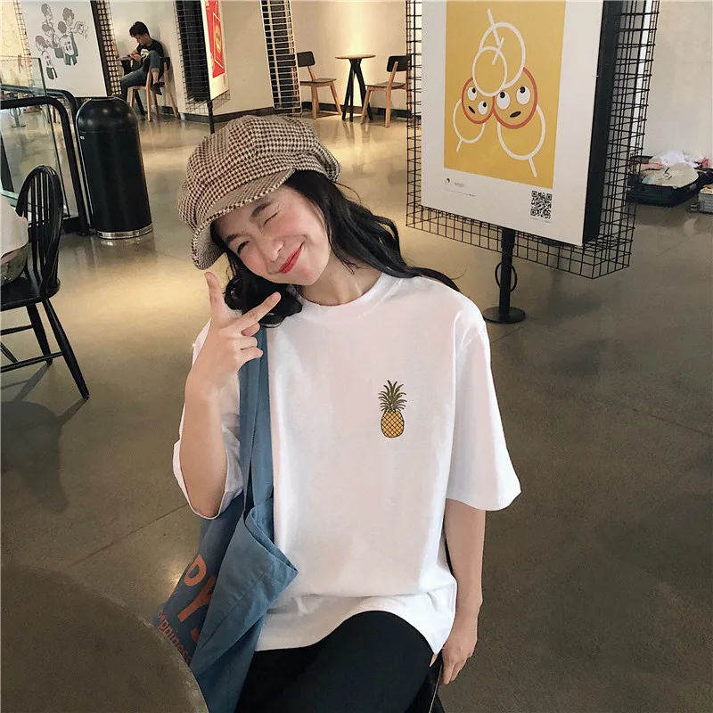Pure cotton 2021 summer new Korean women's coat women pineapple embroidery short sleeve T-shirt women's wholesale
Pure cotton 2021 summer new Korean women's coat women pineapple embroidery short sleeve T-shirt women's wholesale