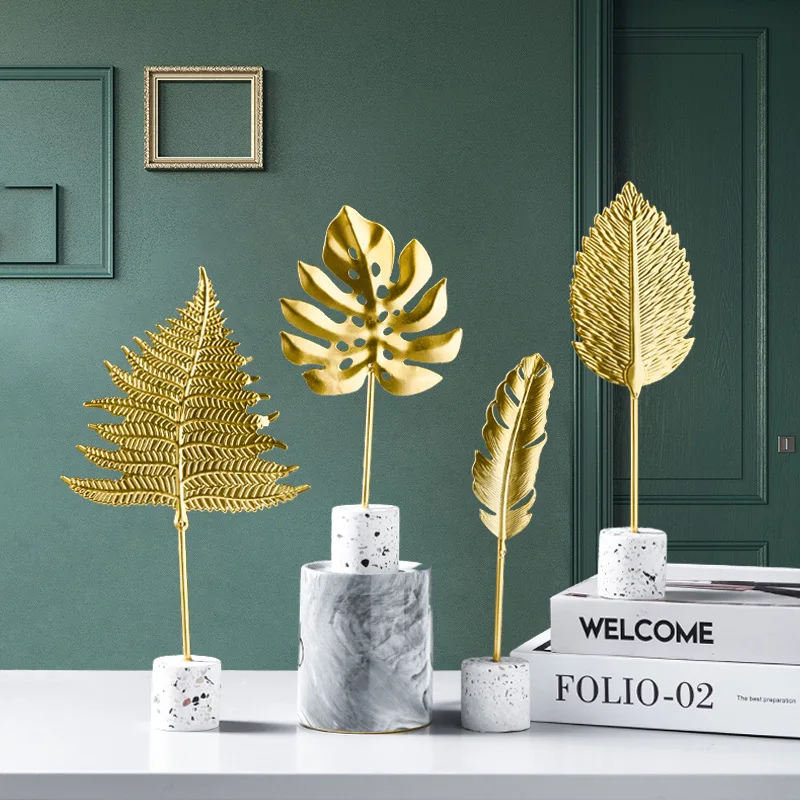 European-style Metal Crafts Living Room Model Room Home Decorations Marble Base Gold Leaves Ornaments
European-style Metal Crafts Living Room Model Room Home Decorations Marble Base Gold Leaves Ornaments