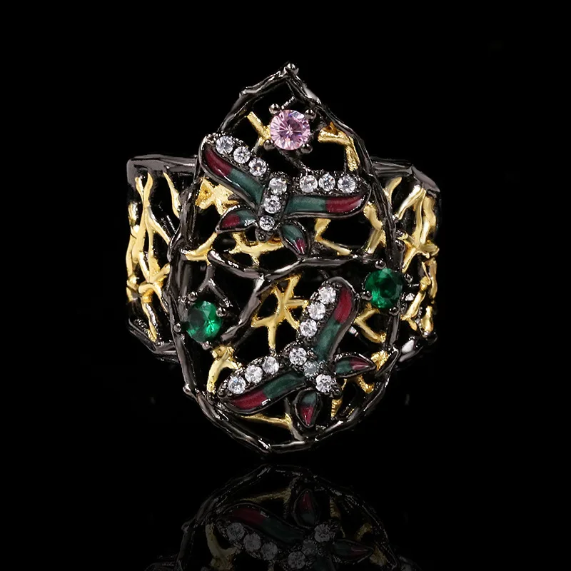 Antique Designs Fashion Jewelry KYRA01106 CZ Ring Antique Gold Plated Colorful 3A Zircon Ring for women, Black
Antique Designs Fashion Jewelry KYRA01106 CZ Ring Antique Gold Plated Colorful 3A Zircon Ring for women, Black