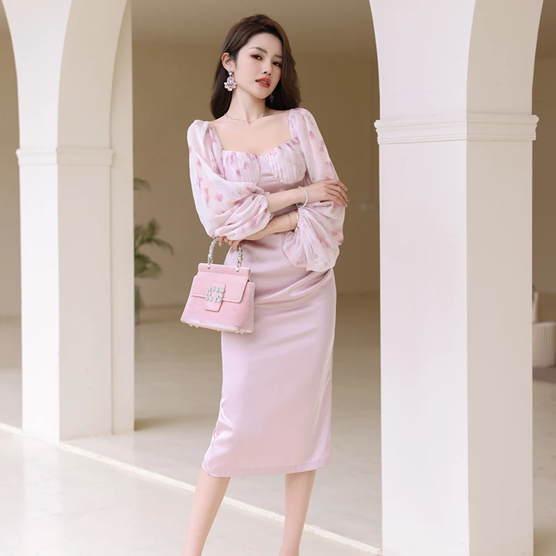 ZYHT 20331 Spring New Quality Satin Pink Elegant Evening Dress Long Puff Sleeve Square Neck Woman Midi Dresses
ZYHT 20331 Spring New Quality Satin Pink Elegant Evening Dress Long Puff Sleeve Square Neck Woman Midi Dresses