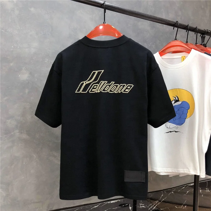 Three-dimensional Pearl Logo Hot Beads Loose Shoulder Short-sleeved Short-sleeved High Street Black Retro Cotton T-shirt for Men
Three-dimensional Pearl Logo Hot Beads Loose Shoulder Short-sleeved Short-sleeved High Street Black Retro Cotton T-shirt for Men