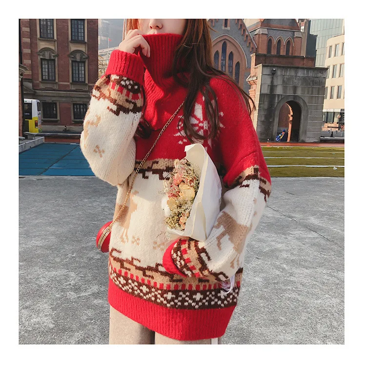 2019 New autumn winter Christmas snow jacquard high neckline pullover sweater woman
2019 New autumn winter Christmas snow jacquard high neckline pullover sweater woman