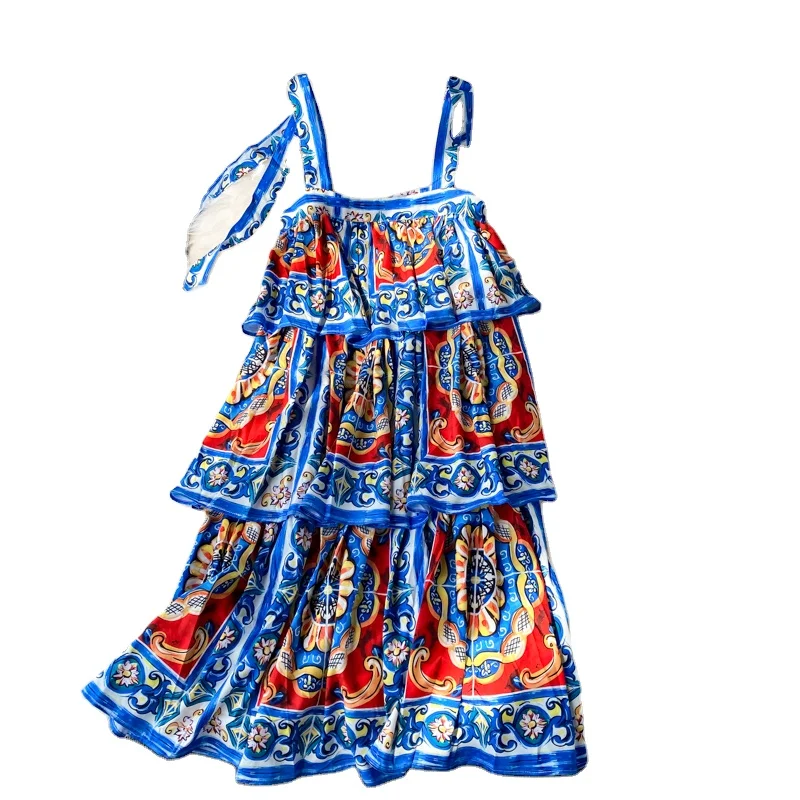 2021 summer new print suspender skirt multi-layer cake print sweet 3 Tiers Vintage Print Cake Dress
2021 summer new print suspender skirt multi-layer cake print sweet 3 Tiers Vintage Print Cake Dress