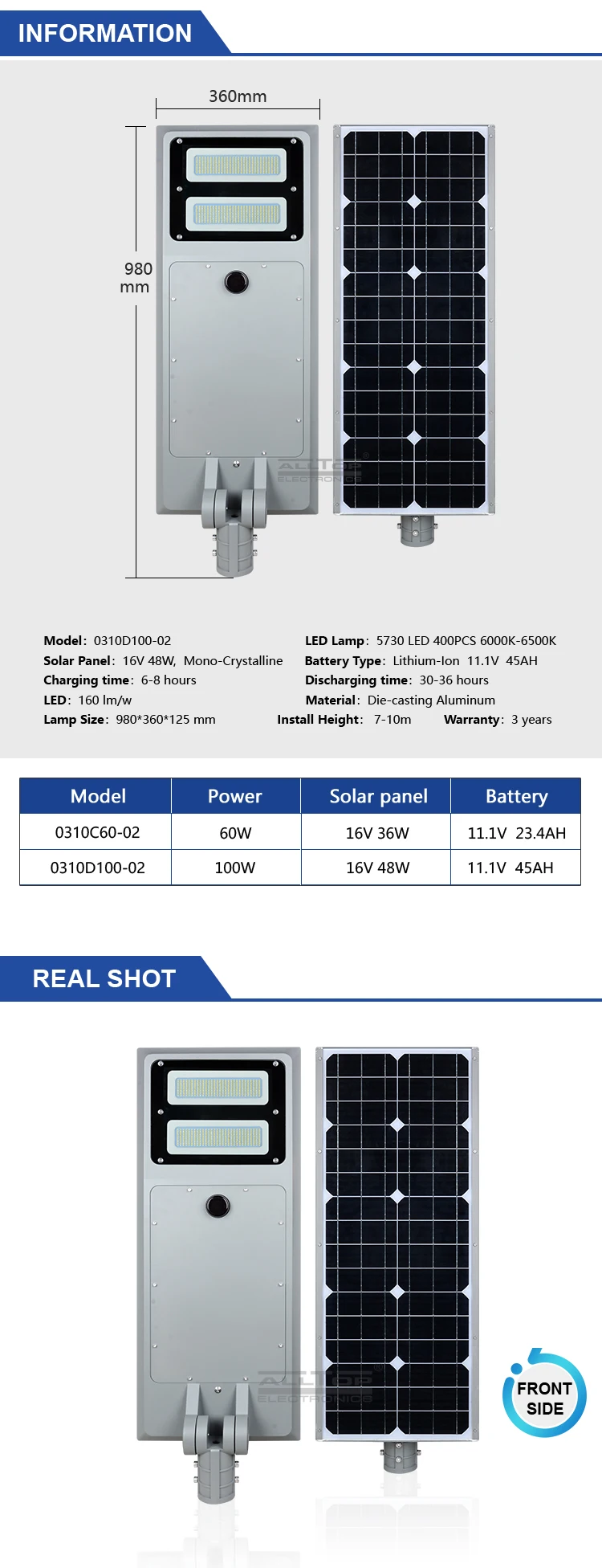 ALLTOP Best selling energy saving outdoor waterproof ip65 60w 100w all in one solar led street light