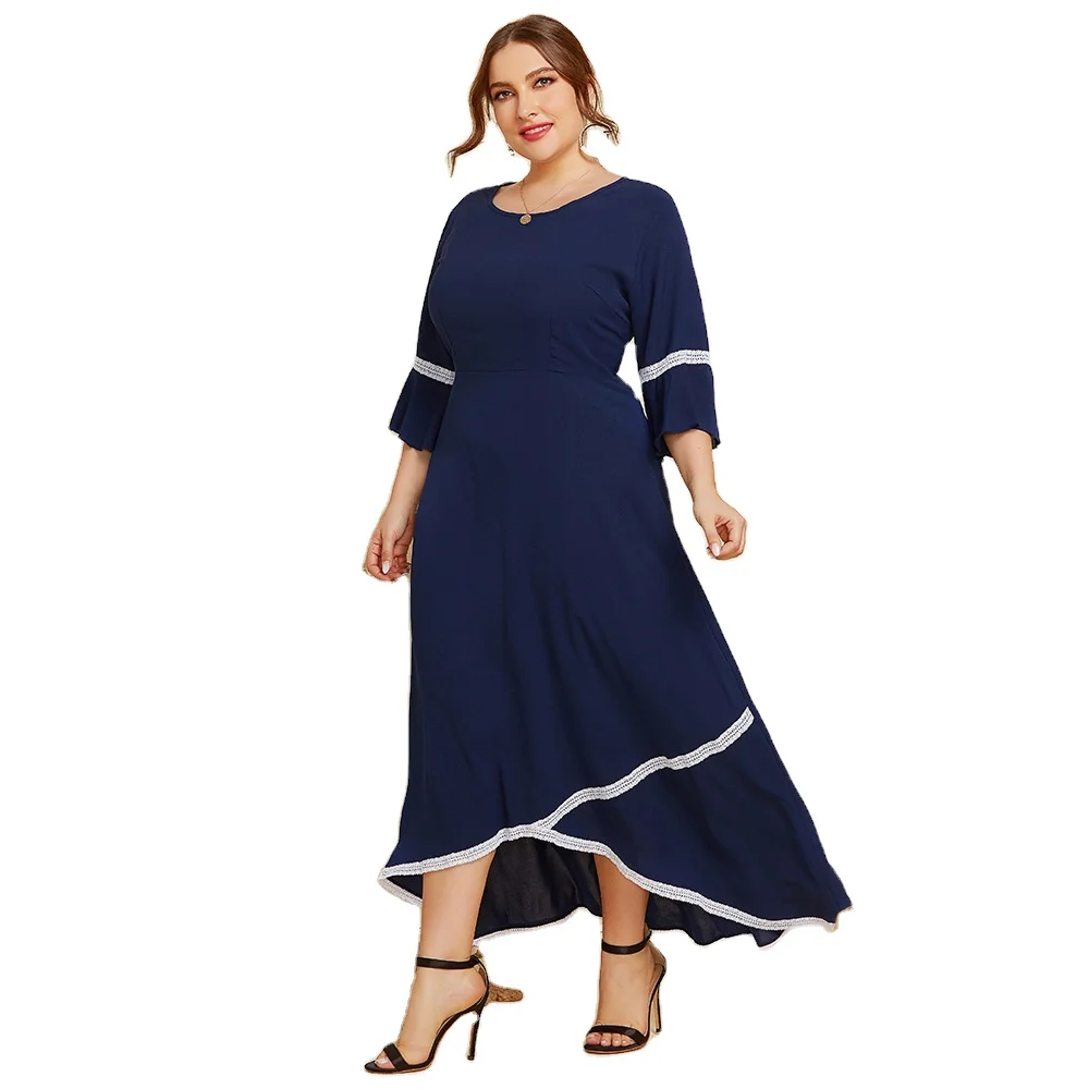 LEX O neck half sleeve Plus size chiffon long dress ladies dresses summer women 2021, Dark blue
LEX O neck half sleeve Plus size chiffon long dress ladies dresses summer women 2021, Dark blue