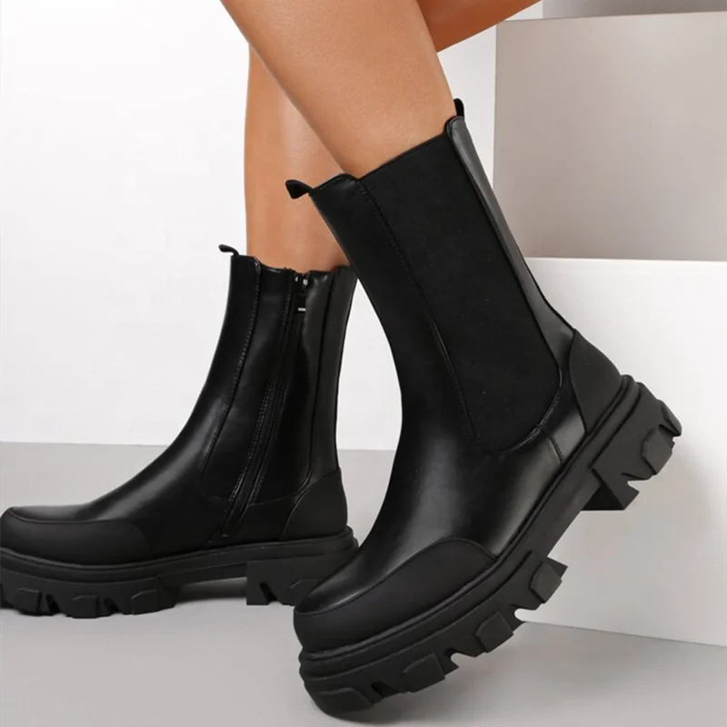 Round Toe Soft Comfortable Sole Boots Anti-slip Platform Low Heel Med Calf Boots Women's Short Ankle Boots, Black white
Round Toe Soft Comfortable Sole Boots Anti-slip Platform Low Heel Med Calf Boots Women's Short Ankle Boots, Black white