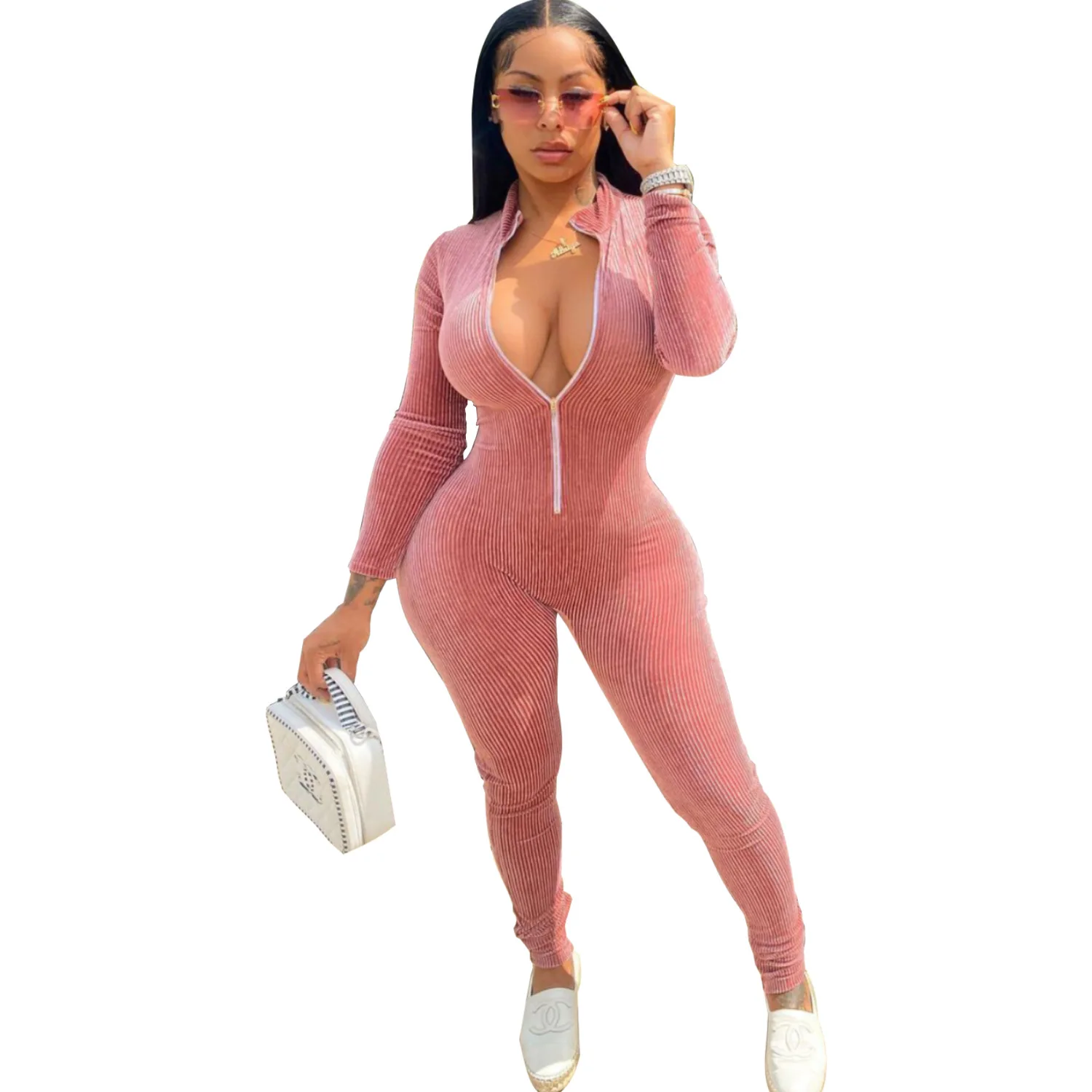 2021 New Arrivals Fashion Women Casual Stand Neck Front Zipper Long Sleeve Side Split Pants Ribbed Velvet Jumpsuit, Picture show
2021 New Arrivals Fashion Women Casual Stand Neck Front Zipper Long Sleeve Side Split Pants Ribbed Velvet Jumpsuit, Picture show