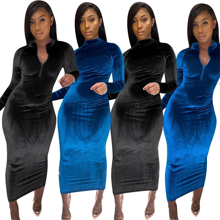 Newest Design Solid Color Velvet Long Sleeves Zipper Elegant Casual Maxi Bodycon Dresses Women Evening Dresses 2021
Newest Design Solid Color Velvet Long Sleeves Zipper Elegant Casual Maxi Bodycon Dresses Women Evening Dresses 2021