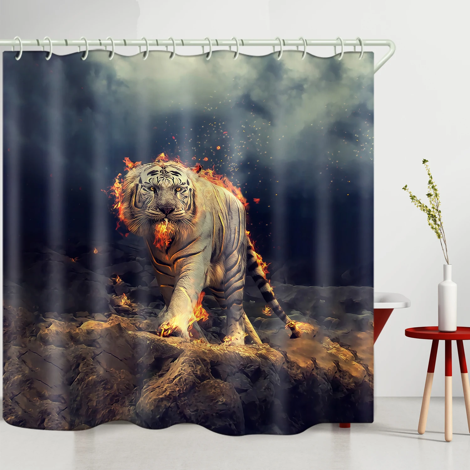 Flame tiger decorative bathroom waterproof and mildew proof 100% polyester shower curtain partition toilet bathroom curtain, Picture
Flame tiger decorative bathroom waterproof and mildew proof 100% polyester shower curtain partition toilet bathroom curtain, Picture