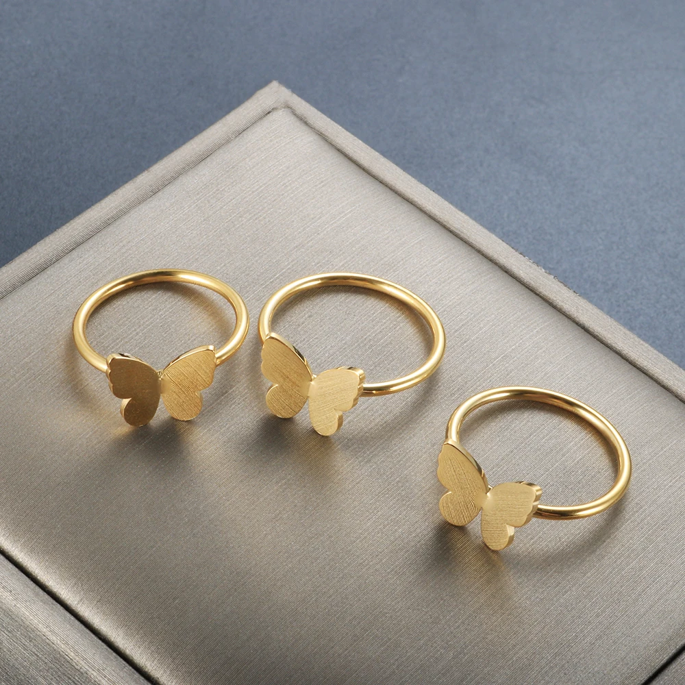 18K Gold Butterfly Ring Titanium Steel Plated Ins Fashion Style Superimposed Three-Dimensional Titanium Steel Simple Ring, Silver/gold/silver
18K Gold Butterfly Ring Titanium Steel Plated Ins Fashion Style Superimposed Three-Dimensional Titanium Steel Simple Ring, Silver/gold/silver