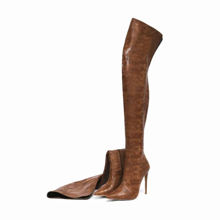 Winter Snakeskin Pointed Over the Knee Boots Women's High Heel Side Zipper Fashion Boots, Brown
Winter Snakeskin Pointed Over the Knee Boots Women's High Heel Side Zipper Fashion Boots, Brown