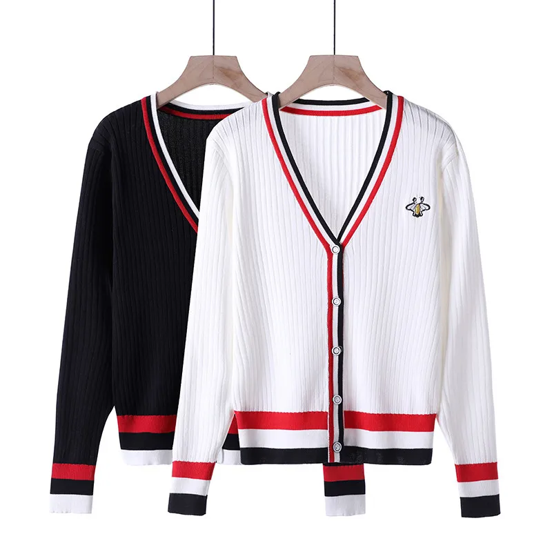 Spring and autumn thin sweater coat bee embroidery Slim fit all-match small fresh v-neck women's knitted cardigan
Spring and autumn thin sweater coat bee embroidery Slim fit all-match small fresh v-neck women's knitted cardigan
