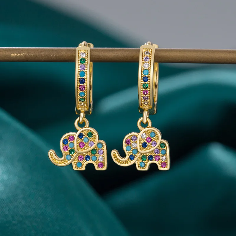2022 Cute Jewelry 18K Gold Plated Zircon Animal Elephant Earrings Rainbow Zircon Hoop Elephant Drop Earrings
2022 Cute Jewelry 18K Gold Plated Zircon Animal Elephant Earrings Rainbow Zircon Hoop Elephant Drop Earrings