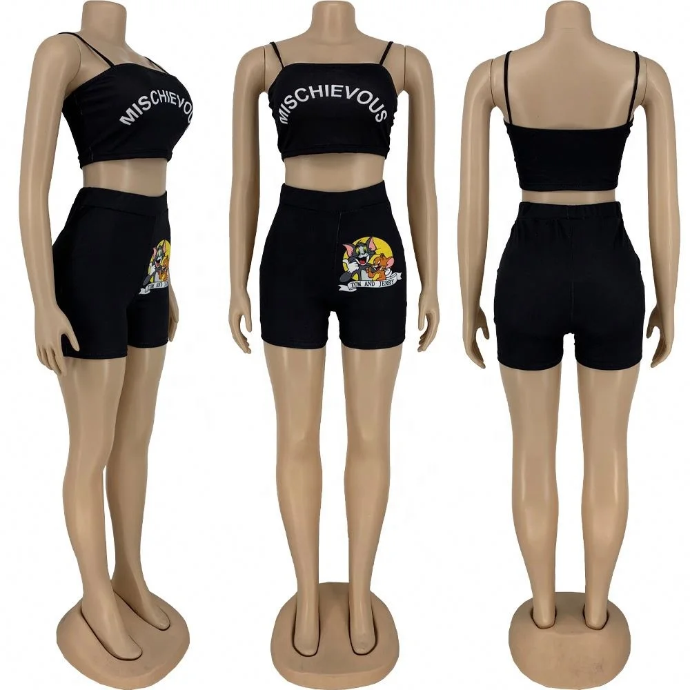 Cartoon Print Crop Tops+Shorts Two Piece Set Women Low Neck Sleeveless Fitness Matching Sets Skinny Elastic Outfits Shorts, Picture
Cartoon Print Crop Tops+Shorts Two Piece Set Women Low Neck Sleeveless Fitness Matching Sets Skinny Elastic Outfits Shorts, Picture