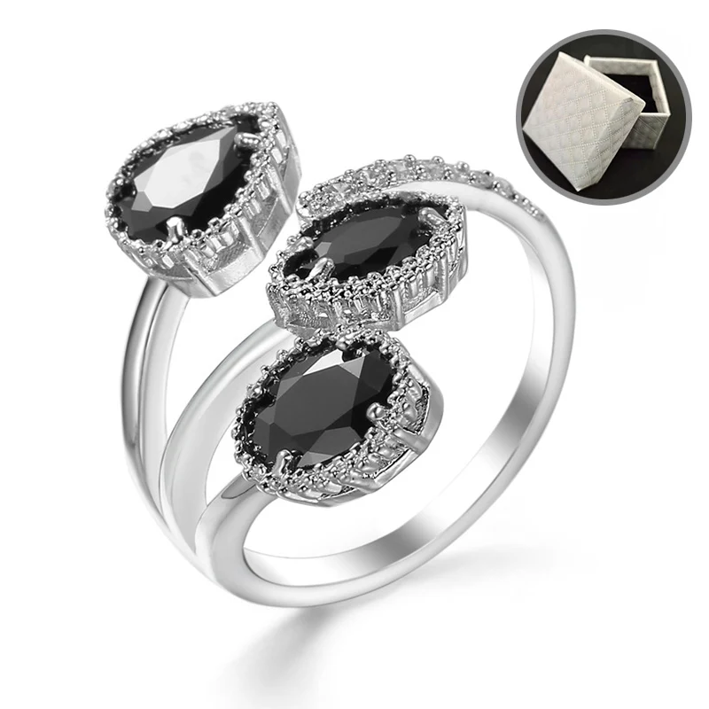 Elegant Gemstone and Diamond Ring Jewelry Women Silver Finger Cubic Zirconia Ring Black Diamond Wedding Rings with Paper Box 
Elegant Gemstone and Diamond Ring Jewelry Women Silver Finger Cubic Zirconia Ring Black Diamond Wedding Rings with Paper Box