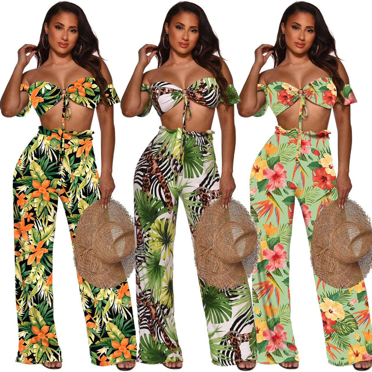 2022 Spring Summer New Arrival Bohemian Printed Wrapped Tops and Long Wide Leg Pants Suit Sexy Two Piece Set
2022 Spring Summer New Arrival Bohemian Printed Wrapped Tops and Long Wide Leg Pants Suit Sexy Two Piece Set