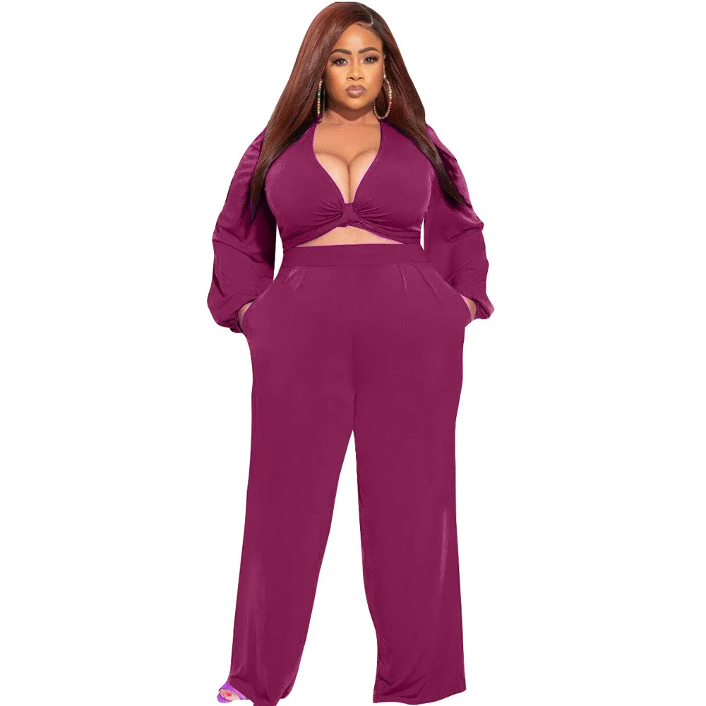 Women bow tie Plus Size Two Piece Set V Neck Long Sleeve Crop Top wide Leg Pants Elegant Street wear Sweatpants Tracksuit Sets
Women bow tie Plus Size Two Piece Set V Neck Long Sleeve Crop Top wide Leg Pants Elegant Street wear Sweatpants Tracksuit Sets