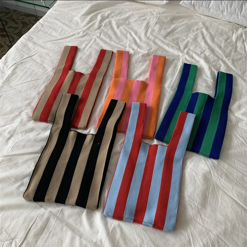 Japanese Design Knitted Vertical Stripe Vest Shopping Purse Wholesale Custom Korean Casual Beach Handbag, 12 colors
Japanese Design Knitted Vertical Stripe Vest Shopping Purse Wholesale Custom Korean Casual Beach Handbag, 12 colors