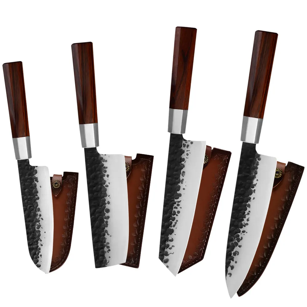 Carbon Steel 4pcs Japanese Kitchen Knives 7" 8" Gyuto Gift Emboss Metal Forged Professional Chef Knife Set with Leather Sheath 
Carbon Steel 4pcs Japanese Kitchen Knives 7" 8" Gyuto Gift Emboss Metal Forged Professional Chef Knife Set with Leather Sheath