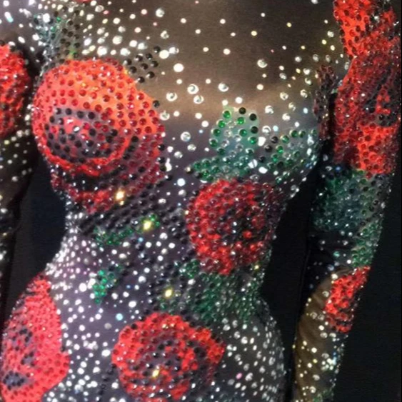 Women New Sexy Black Jumpsuit Full of Colorful Sparkling Crystal Bodysuit 3D Printed Roses Nightclub Party Dancer Stage Wear
Women New Sexy Black Jumpsuit Full of Colorful Sparkling Crystal Bodysuit 3D Printed Roses Nightclub Party Dancer Stage Wear