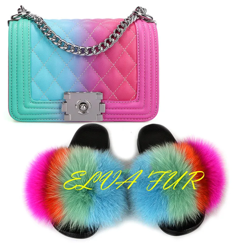 Popular style slides sandals soft fox and racoon fur slippers women, Colours 
Popular style slides sandals soft fox and racoon fur slippers women, Colours