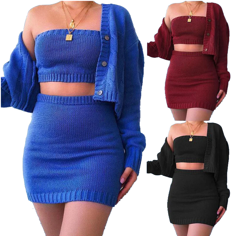 wholesale Amazon office lady solid skirt cardigan 3 piece set women clothing factory custom plain knit sweater
wholesale Amazon office lady solid skirt cardigan 3 piece set women clothing factory custom plain knit sweater