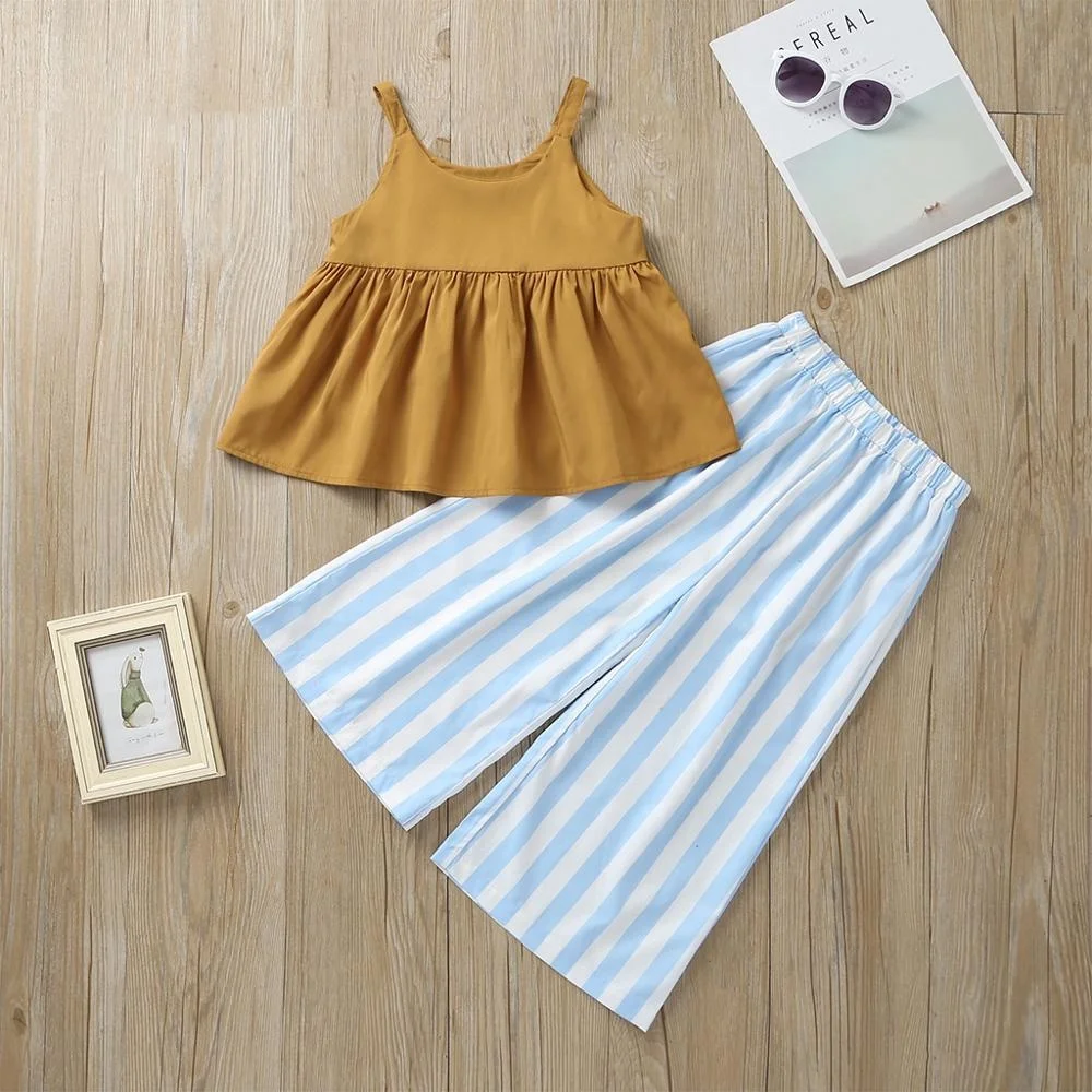 Promotion Sale Vintage Style Loose Version Solid Color Tops Stripe Pattern Pants 2pcs Clothing Set
Promotion Sale Vintage Style Loose Version Solid Color Tops Stripe Pattern Pants 2pcs Clothing Set