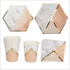 Custom Made Party Paper Plate Tableware Printed Hexagon Marble Luxury Pink Marble Plate Set/Paper Plate Set Disposable